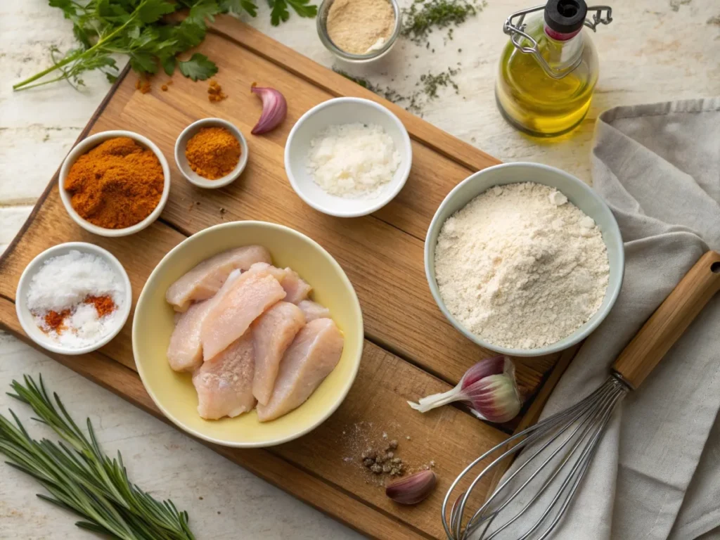 Ingredients of fried chicken strips recipe