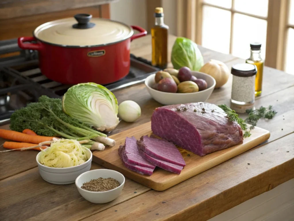 ingredients corned beef cabbage baked